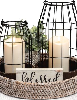 Rustic Farmhouse Lantern Decor Set of 2 – Stylish Decorative Lanterns for Your Living Room, Fireplace Mantle or Kitchen Dining Table – Modern Upscale Beauty for Your Entire Home