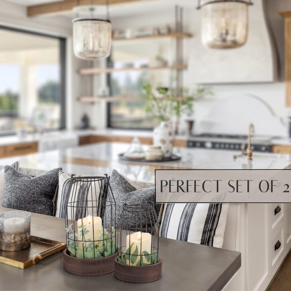 Rustic Farmhouse Lantern Decor Set of 2 - Stylish Decorative Lanterns for Your Living Room, Fireplace Mantle or Kitchen Dining Table - Modern Upscale Beauty for Your Entire Home - Image 4